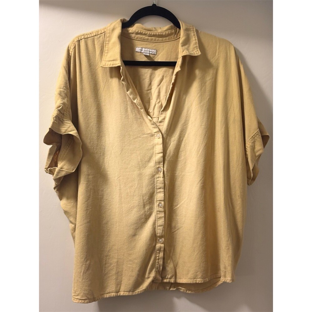 Free Assembly Shirt XL Beige Solid Button-Up Long Sleeve Casual